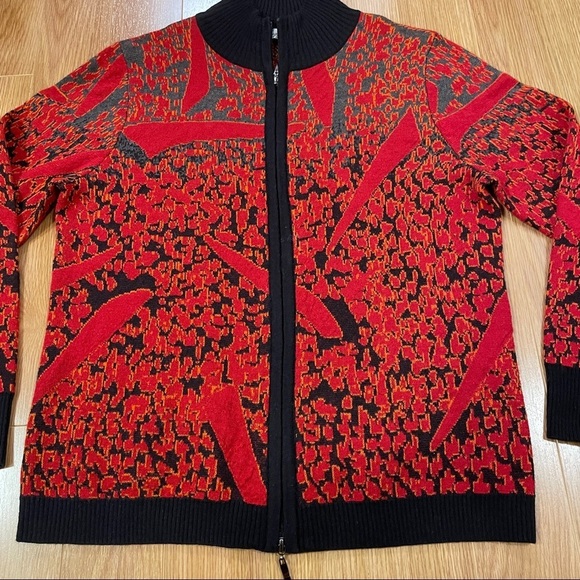 Vintage Red Black Wool Bomber Sweater Jacket Made in Italy - M - Picture 10 of 12